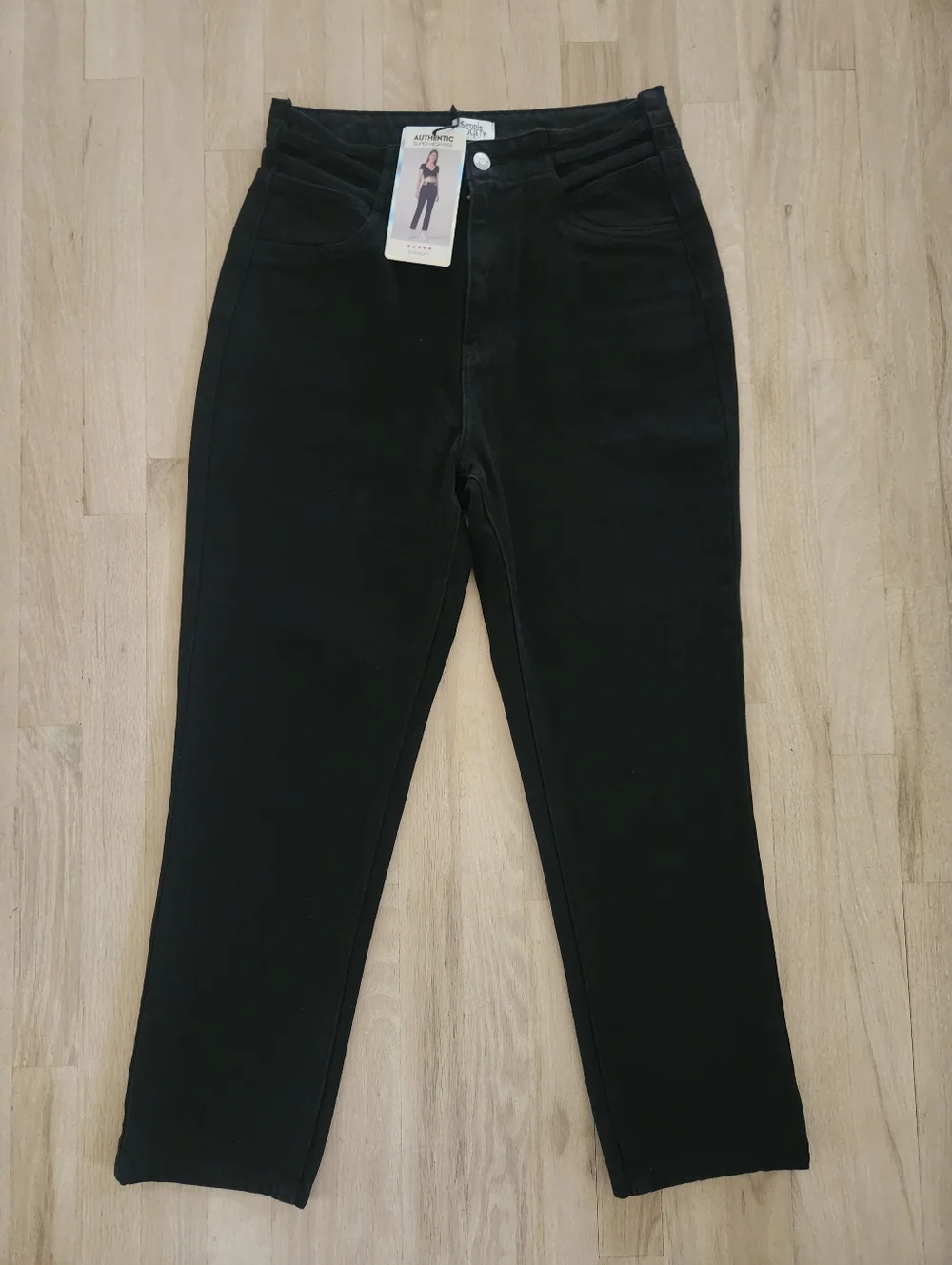 NWT Simple Society Black Cutout Hip Super High Rise Jeans Straight Leg Size 9/29